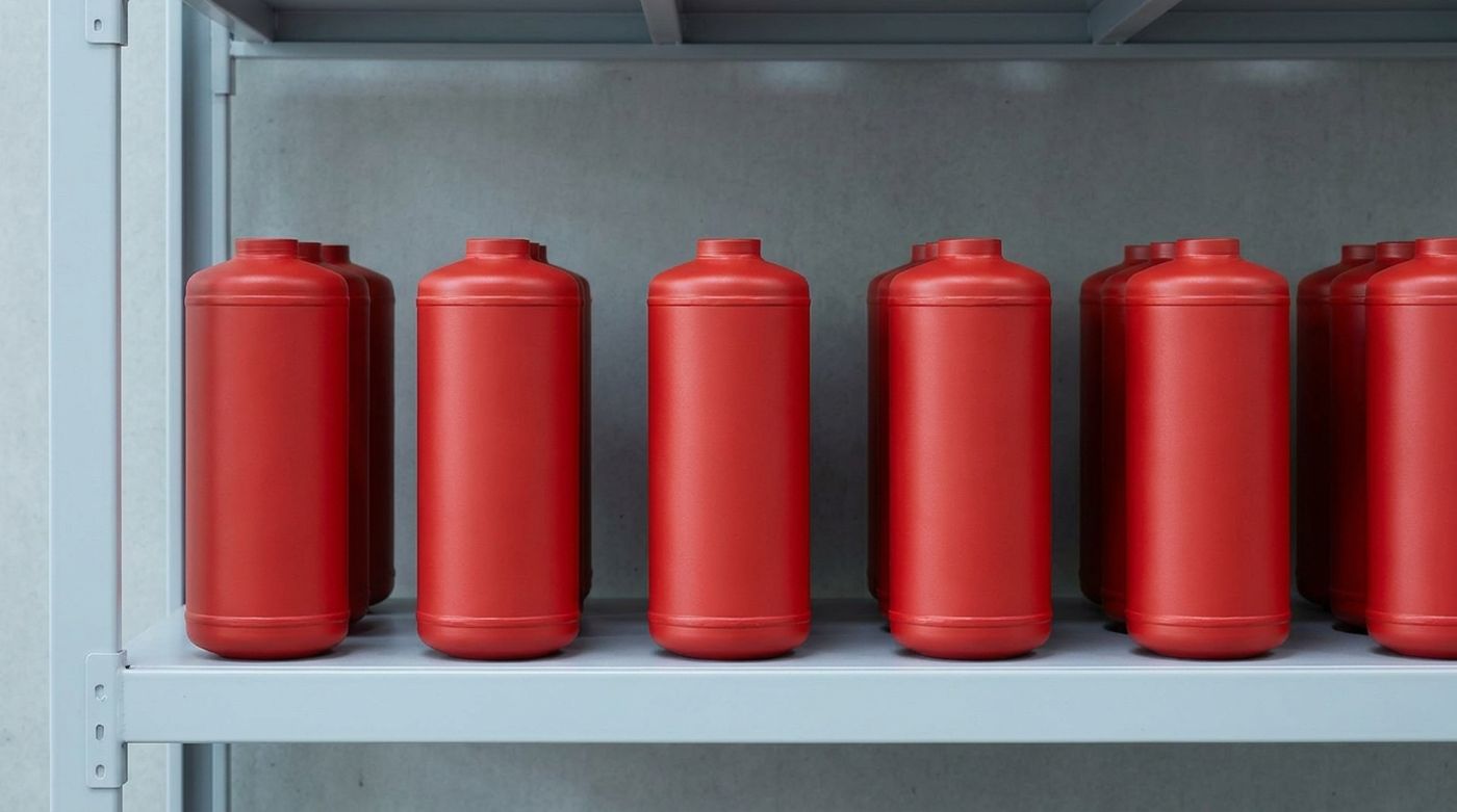 Signal-red coated fire extinguisher bodies
