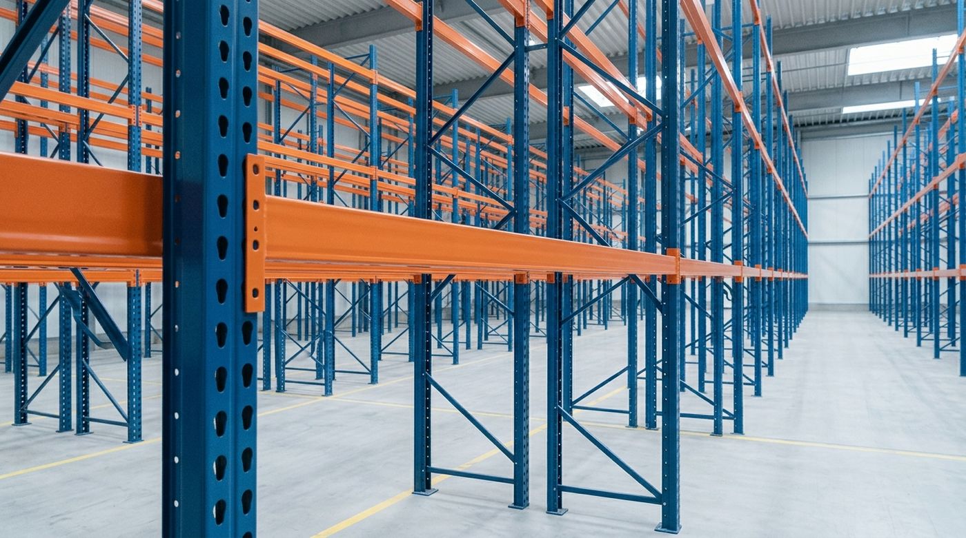 Coated warehouse racking uprights and beams